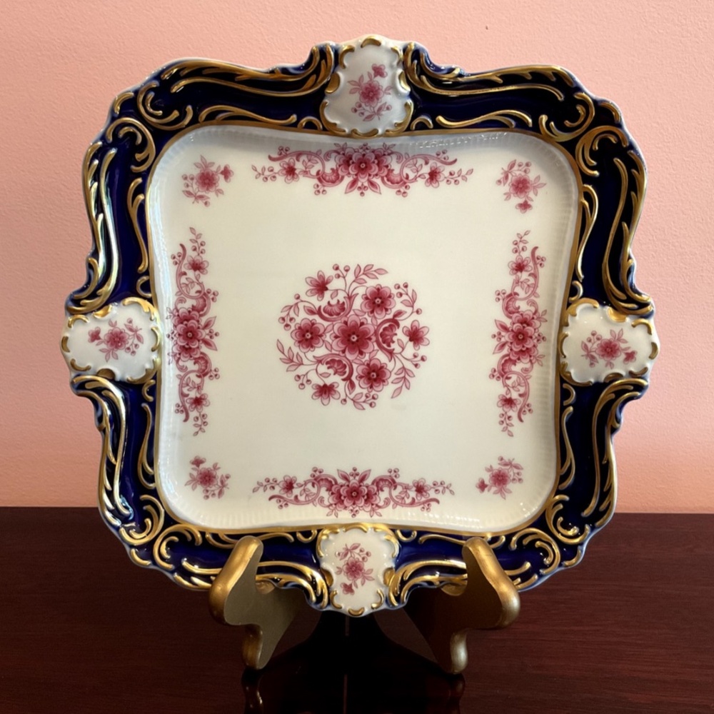 Antique or Vintage Lindner Sonett C Square Porcelain Cobalt Plate